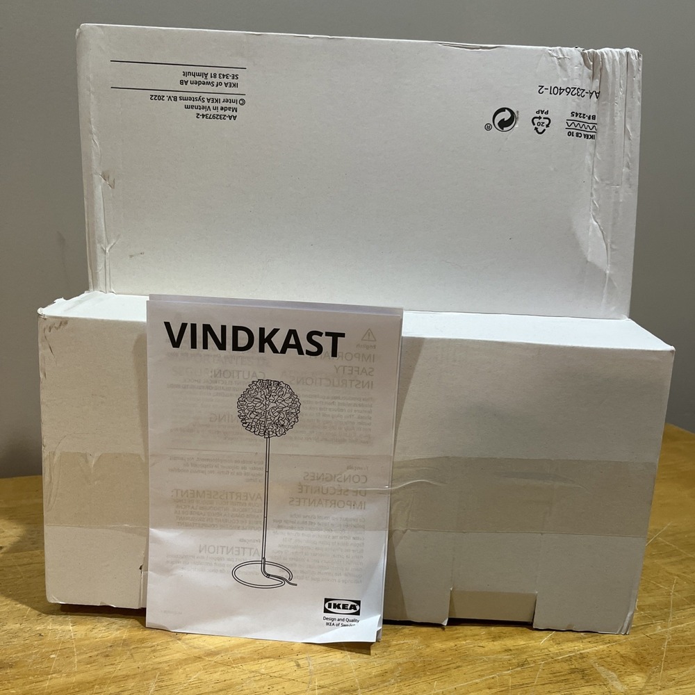 Ikea VINDKAST Floor Lamp Textile Shade White 57" Tall - NEW 605.390.97 - NIB